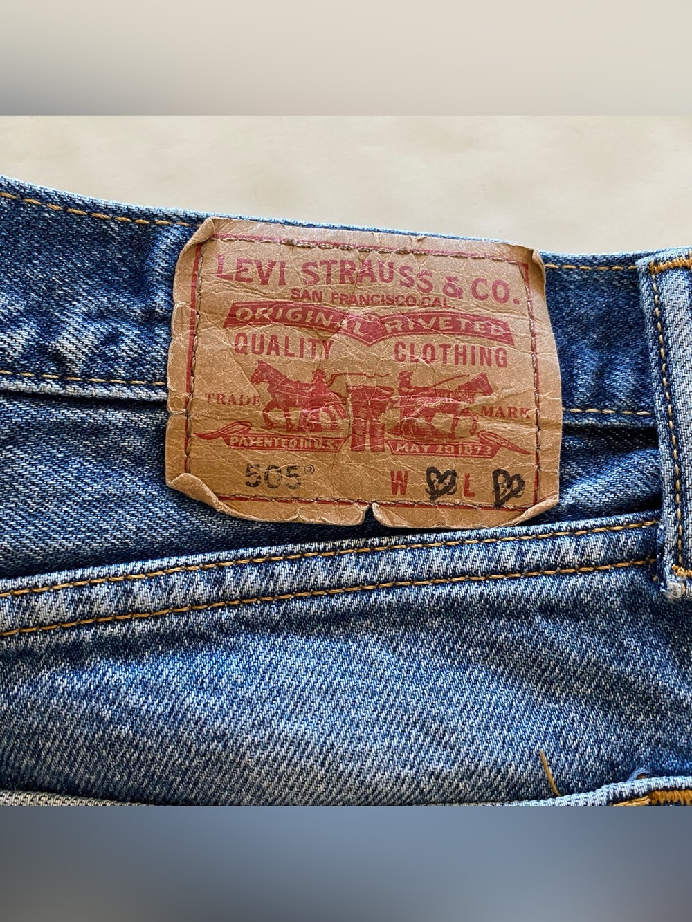Levis 505 Distressed Jeans Mens 34 36 Womens 32 Levi’s Straight Jean Cotton Blue - Picture 6 of 13